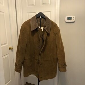 Vintage Norm Thompson Brown Wide-Wale Corduroy‎ Chore Coat Suede Collar Lge READ